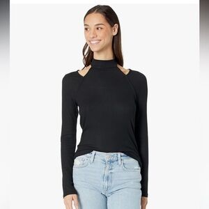 PAIGE Women's Beatriz Top Turtle Neck Cut Out on Shoulder Long Sleeve in Black